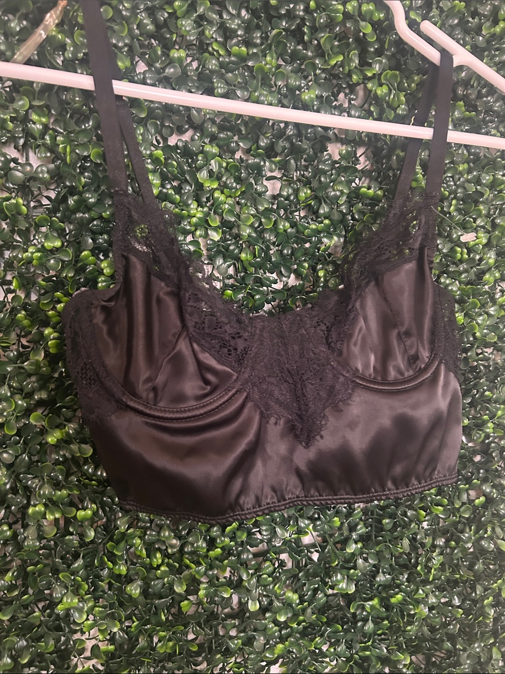 Y2K Black Lace Trim Satin Bralette